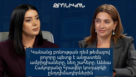 Կանանց բռնության դեմ թեմայով բոլորը պետք է անջատեն ամբիցիաները, նեղ շահերը. Աննա Հակոբյան